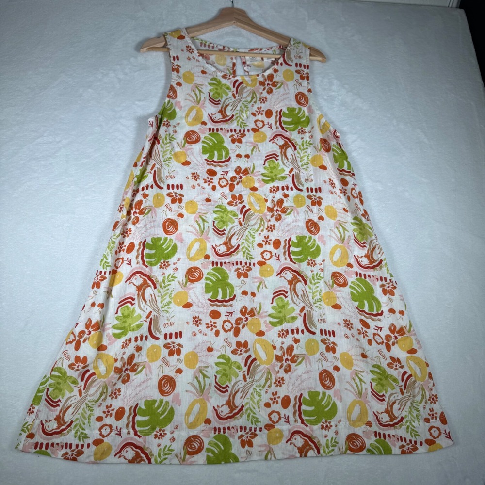 C&C California Linen Tropical Floral Bird Shift Dress Womens L | Resort - Picture 2 of 8
